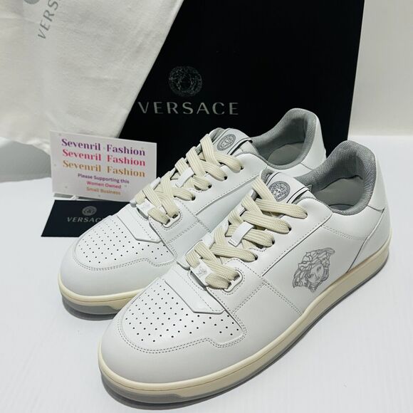 NIB Versace Men’s EU 44/ US 11 White Leather Medusa Logo Sneakers Shoes $700 main image 9